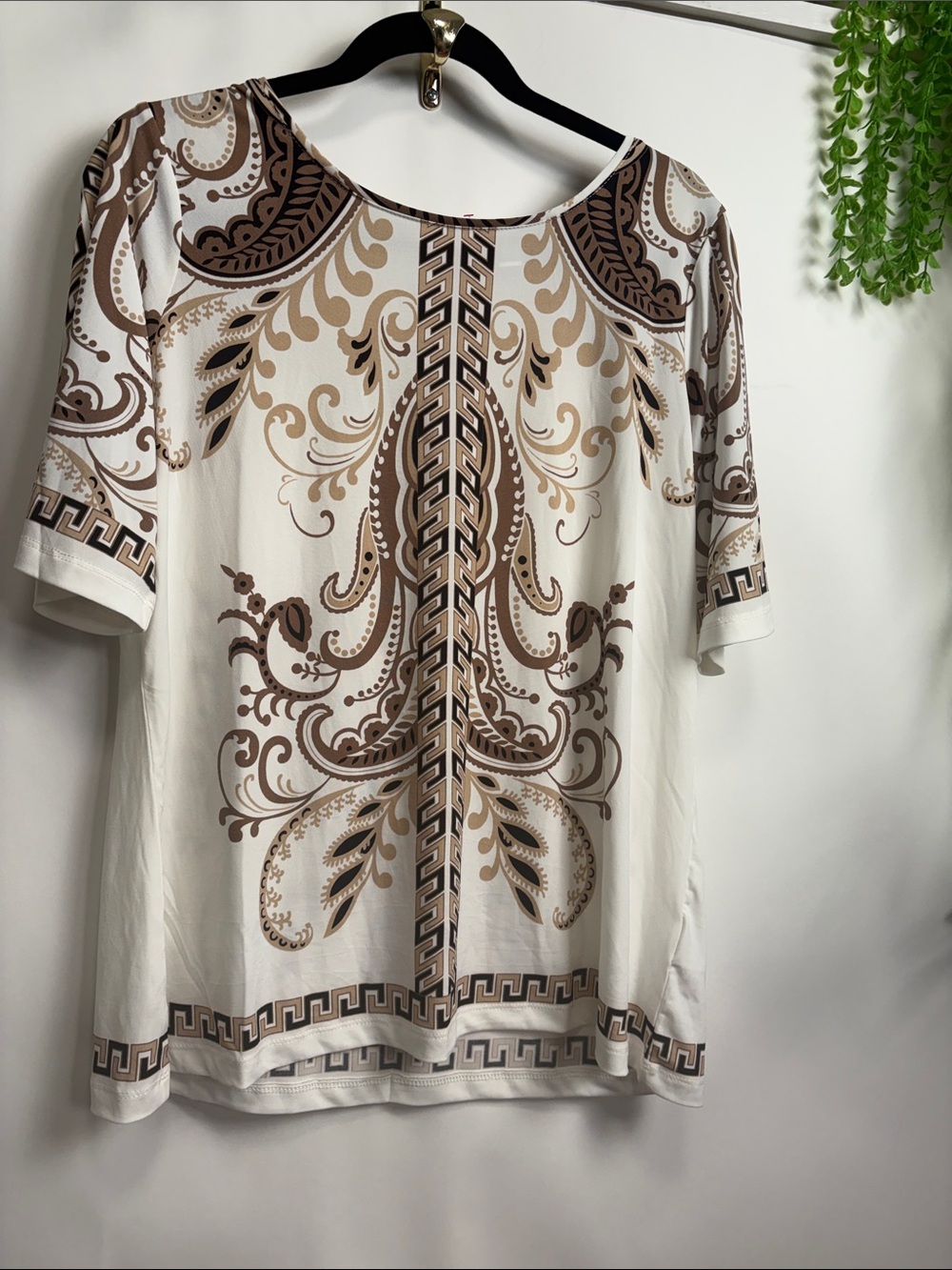 Women's Cream Tunic with Brown Paisley Print
